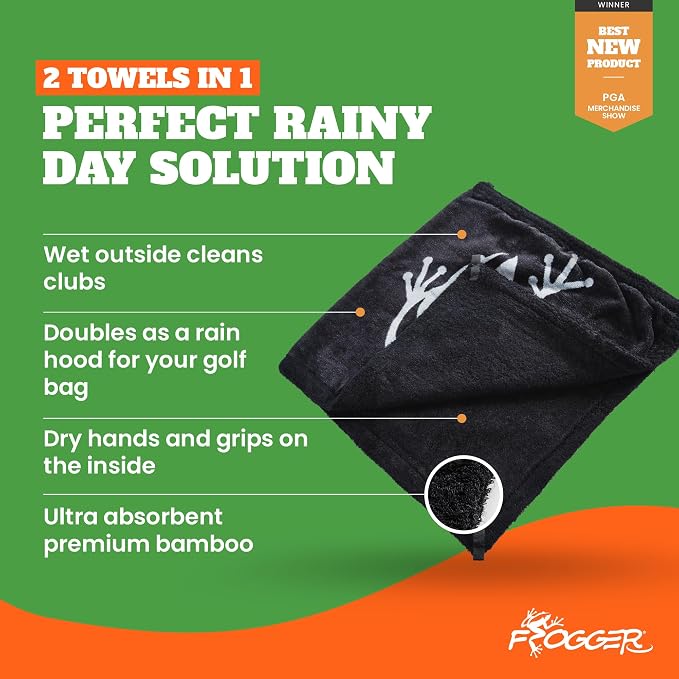 Frogger Extra Large Amphibian 2-in-1 Towel, Golf Bag Rain Hood, Cover Equipment When Raining, Clean with Wet Exterior, Dry with Interior