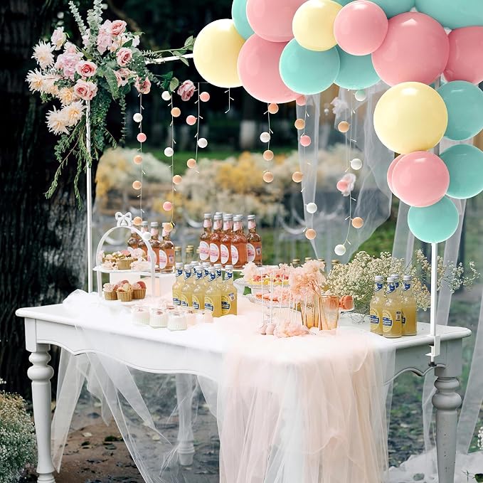 Putros Over The Table Rod Stand with Clamps White 13"-42'' Tall 29"-98" Length Set of 2 Adjustable Metal Table Hanging Rod Stand for Party Wedding Anniversary Christmas Decoration