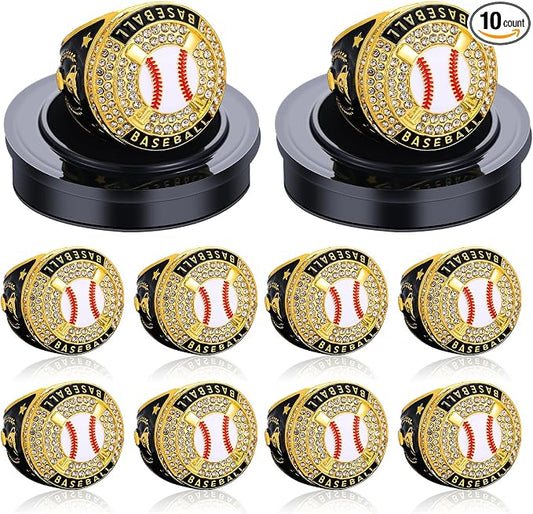 Highergo 10 Pcs Basketball Softball Baseball MVP Dancer Champion Trophy Ring with Display Stand Star Football Soccer Volleyball Golf Cheerleading Bowling Track Field