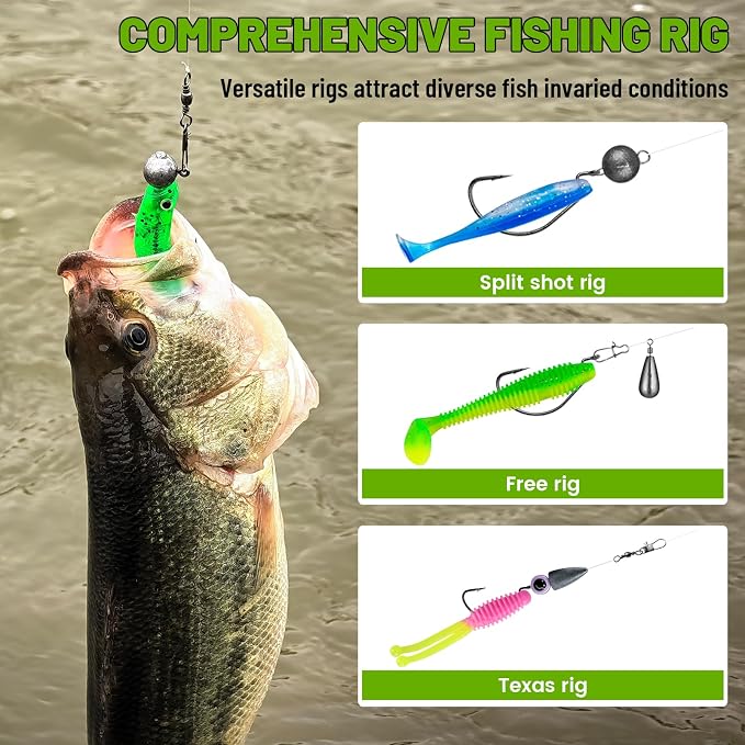 Fishing Accessories Kit Organized Fishing Tackle Box | Included Hooks, Sinkers Weights, Rubber Bobber, Jigs, Beads, Swivels Snaps, Fishing Gear Kit