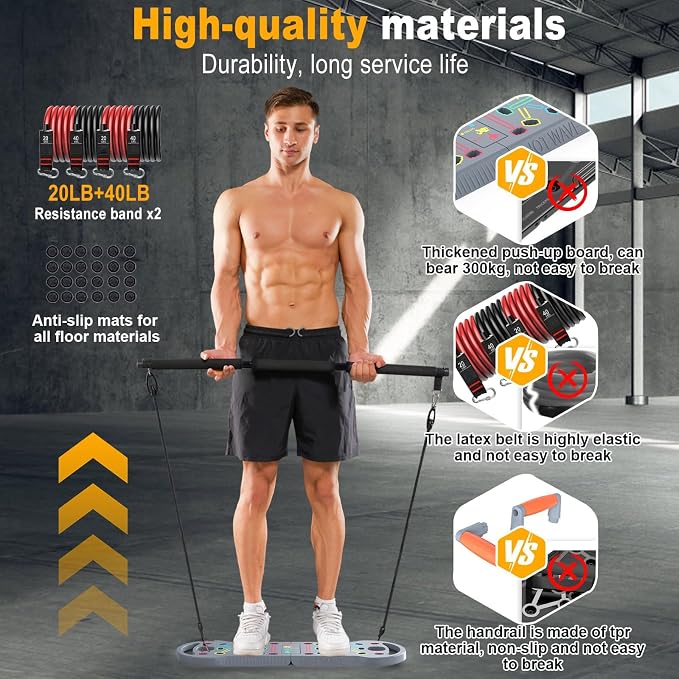HOTWAVE Push Up Board Fitness, Portable Foldable 20 in 1 Push Up Bar at Home Gym, Pushup Handles for Floor. Professional Strength Training Equipment For Man and Women