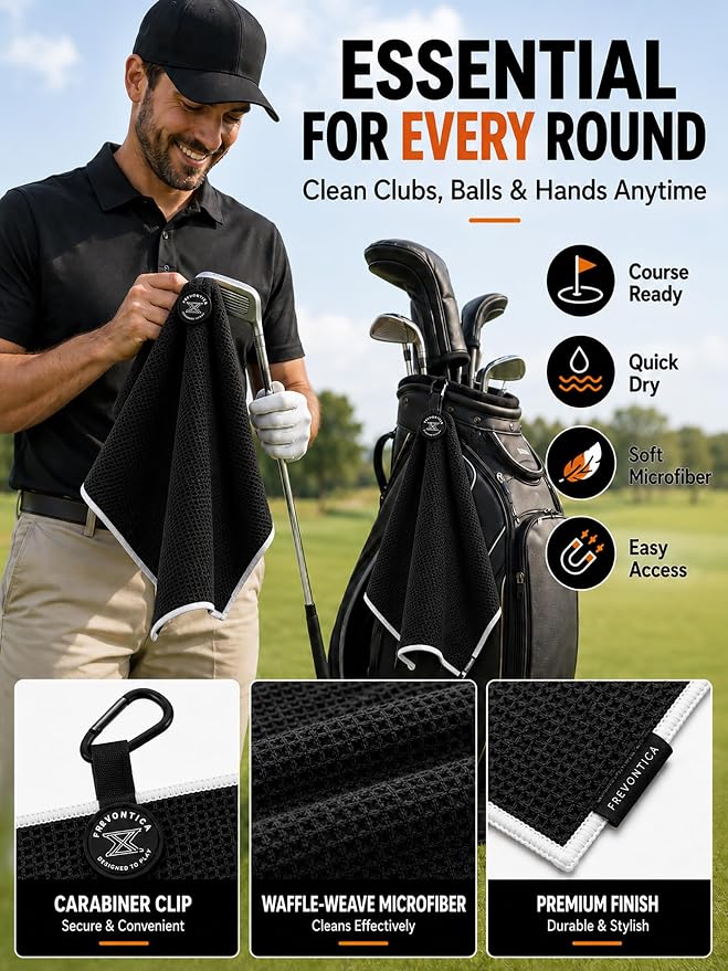 Magnetic Golf Towel with Cleaning Pocket, 24"x16" Ultra-Absorbent Waffle Microfiber Golf Towel with Magnet & Clip for Golf Bag, Carts and Clubs, Golf Accessories Gift for Men Women Golfers