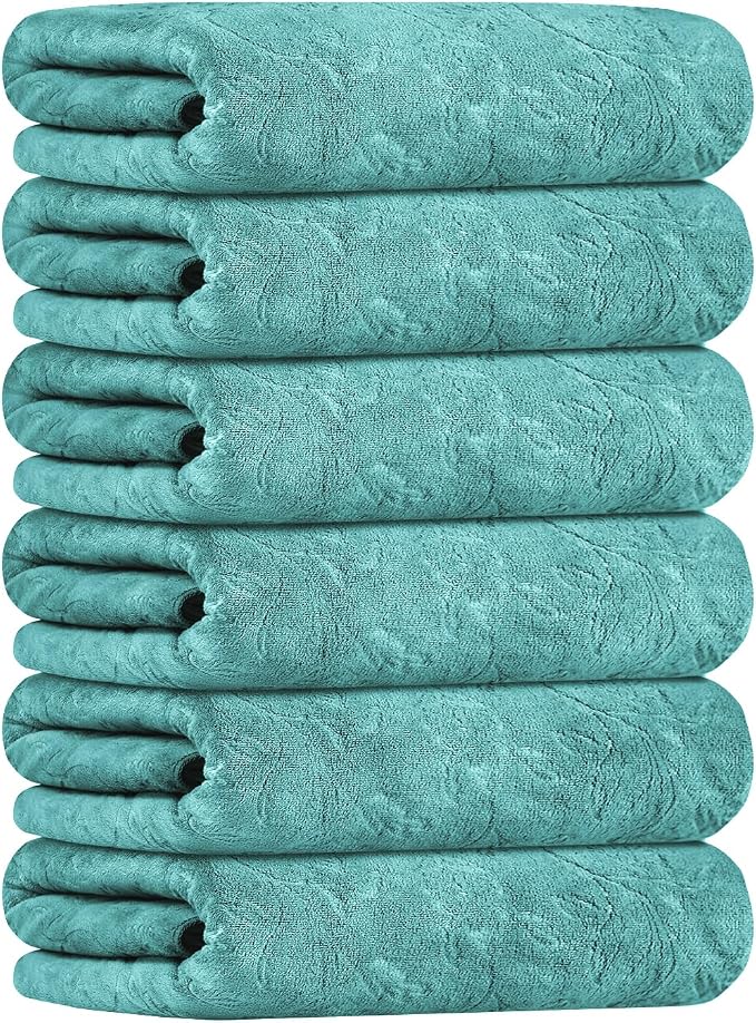 JML Microfiber Bath Towels, Bath Towel 6 Pack(30" x 60"), Oversized, Soft, Super Absortbent and Fast Drying, Multipurpose Use for Sports, Fitness, Yoga, Green-Floral Embossed