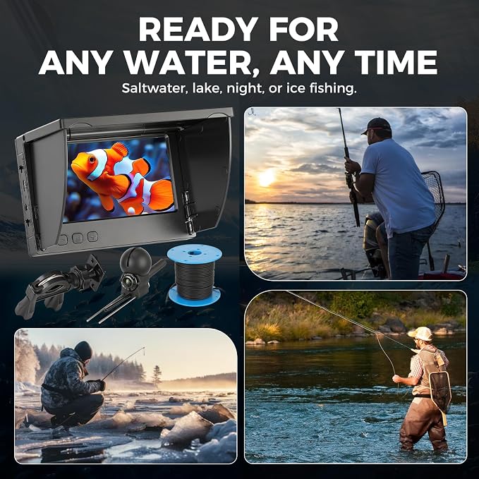 Underwater Fishing Camera 5000mAh/8000mAh Battery,4.3"/5" LCD & IR Night Vision, IP68 Waterproof Portable Fish Camera,98ft Cable for Ice, Lake, Boat & Kayak Fishing