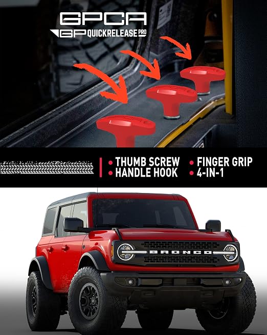 Quick-Release Tie Down GP Anchor/T-Handle Bolts Set, Tie Down Anchor for Fast Jeep Top Removal Lift, Heavy-Duty Tie Downs for Ford Bronco Models, Patented, No Screw Nuts, Red, 8 Packs - GPCA