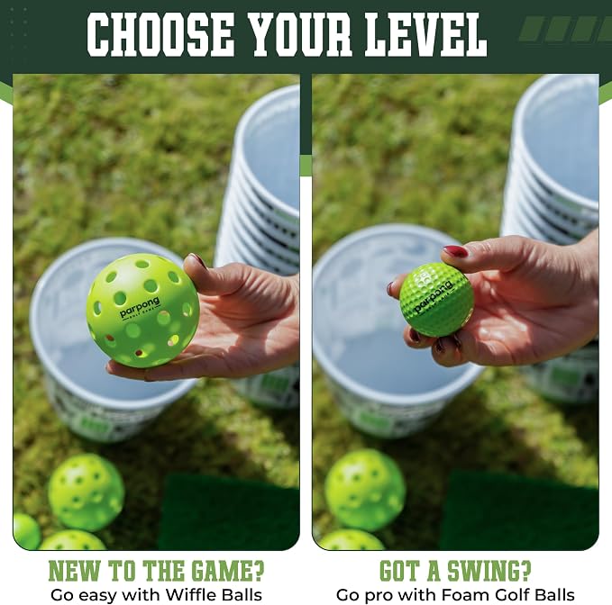 VULCANO SPORTS Par Pong Backyard Golf Chipping Game – Outdoor Golf Game with 12 Buckets, 2 Hitting Mats & Golf Balls – for Adults, Tailgating, BBQ, Parties & Gifts for Golfers.