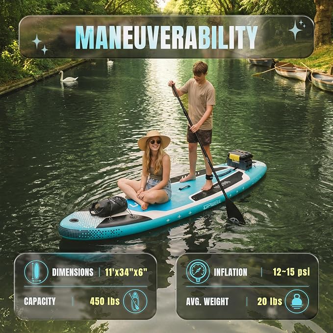 UPWELL 10'6"/11'/11'6" Inflatable Paddle Board, Stand Up Paddlboard for Youth & Adults, Stable Design, Premium SUP Accessories, Backpack, Leash, Hand Pump, Fins