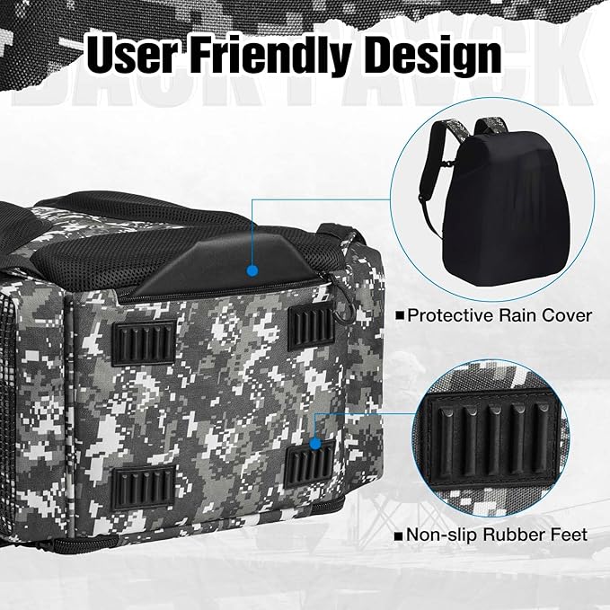 Piscifun Fishing Tackle Backpack with Rod Holders & 4 Tackle Boxes, 42L Outdoor Fishing Bag with Waterproof Rain Cover
