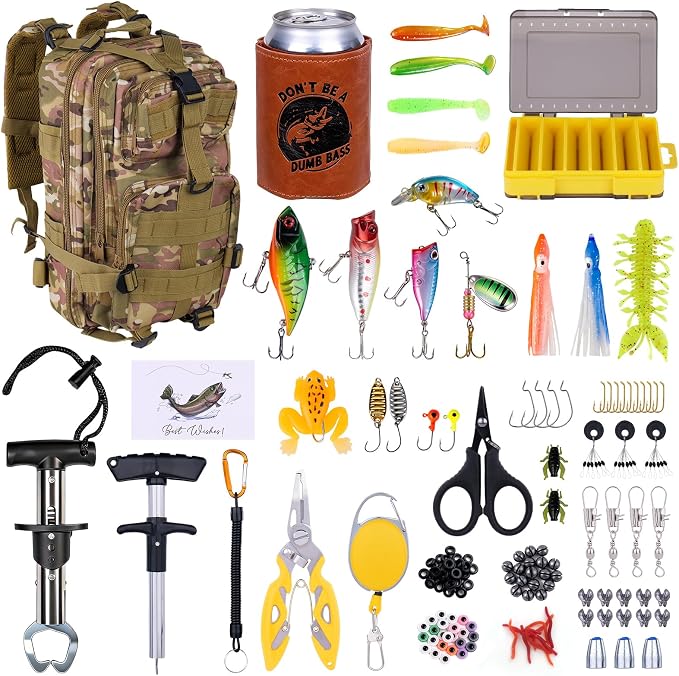 Fishing Fishing Tool Kit Gifts for Men Dad, Dad Fishing Backpack Gear Kit Lures Tackle Box Gift, Best Gifts for Fisherman Birthday, Fish Tools & Accessories Equipment Gift Set for Men Fishermen