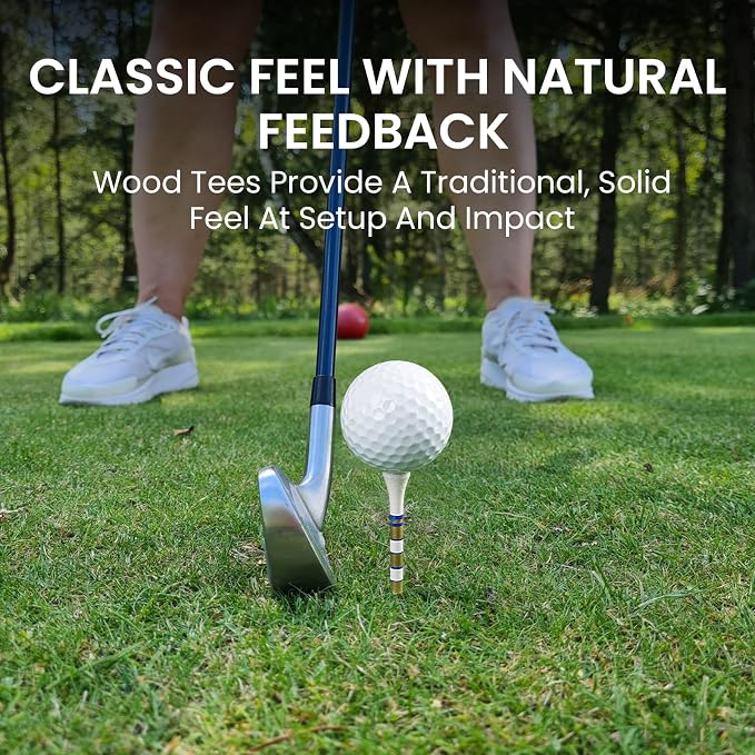 Golf Tees Wood 3 1/4 2 3/4 Inch Value 500/1000 Pack with Bright Colors & Consistent Height, High Visibility with Gold Stripes for Course Practice