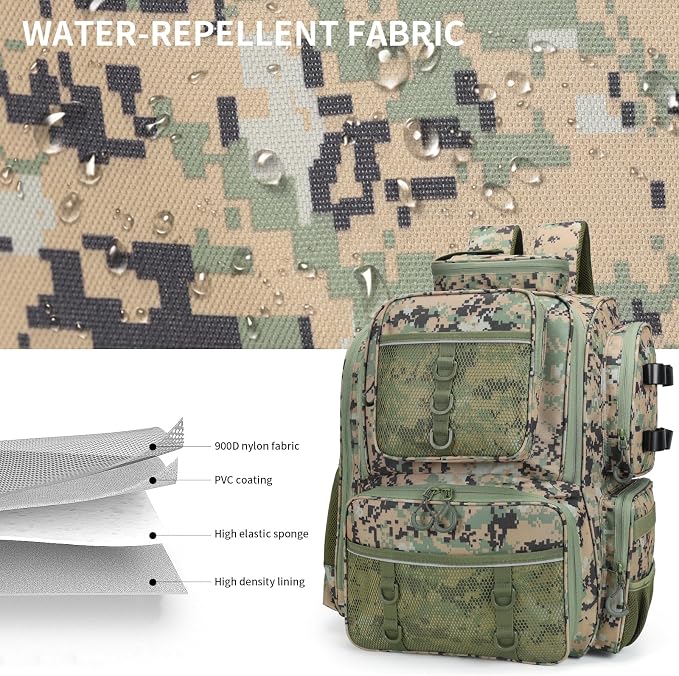 WANOON Fishing Backpack,Fishing Bag with Rod Holders. Large Ttackle Backpack Strong Materials,42L