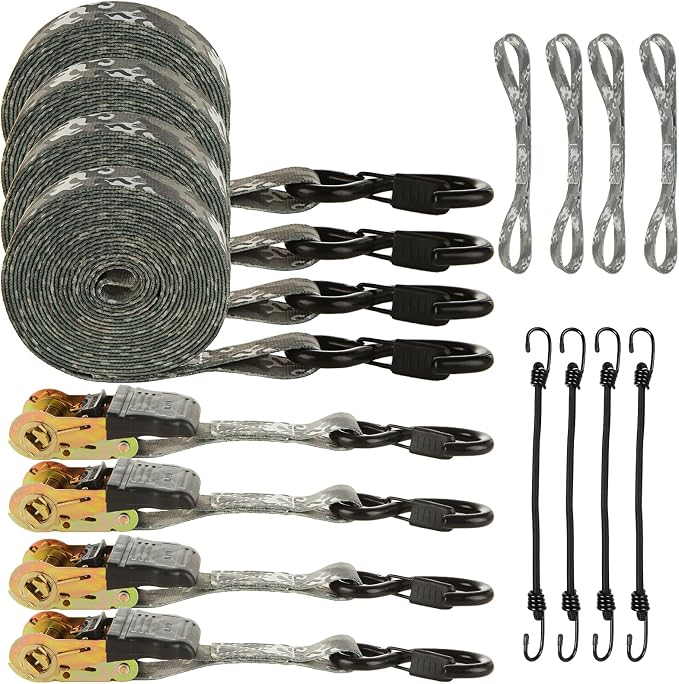 4 Pcs 1 Inch Ratchet Straps Heavy Duty 16ft Tie Down Straps Ratchet with Hooks, 2645 LBS Break Strength, Cargo Ratcheting Straps for Motorcycle Straps Tie Downs, Trucks, Camo