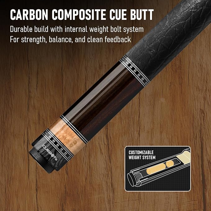 Series, Glass Fiber Pool Cue Stick, Uni-QR, 3/8-10, 5/16-18 Joint, Synthetic Leather Grip, 29" Glassfiber Shaft, 7-Layer Microfiber Tip