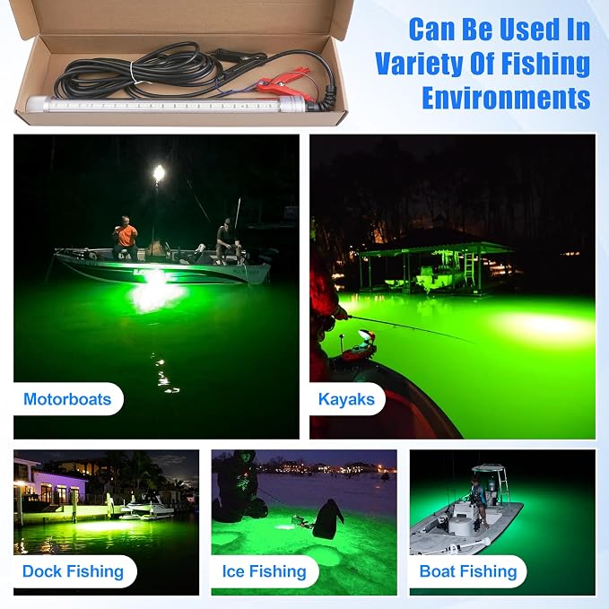 SILANON Underwater Fishing Light Super Bright 40000 Lumens 12V 80W LED Submersible Fishing Light Green Night Fish Attracting Light Waterproof Bait Finder Attractants Boat Lamp for Snook Crappie
