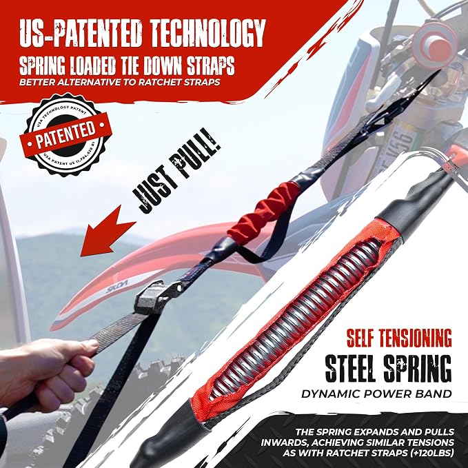 TorkStrap M500 | 14' x 1'' Self Tensioning Tie Down Straps - Automatically Adapt to Load Shifts - 1,500LB Break Strength - Pull Alternative to Ratchet Straps - Integrated Soft Loops & Hooks (4-PK)