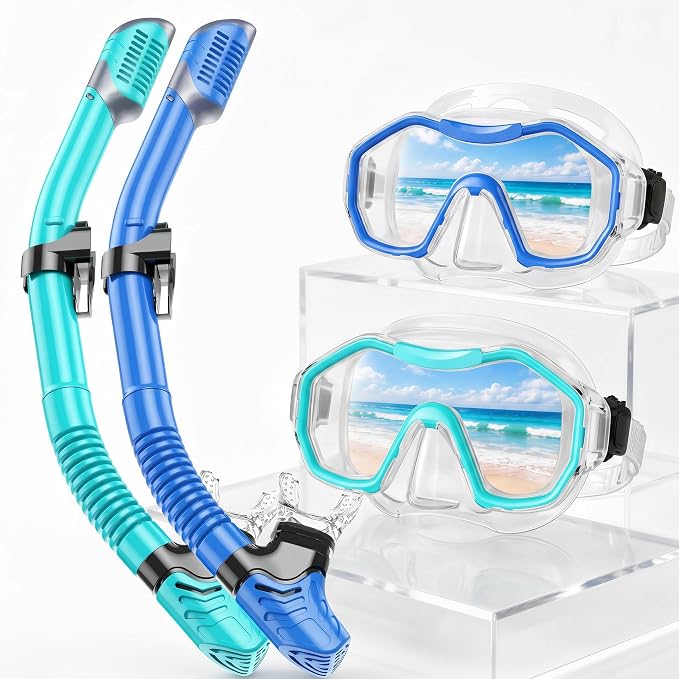 Snorkeling Gear for Adults Kids, Dry-Top Snorkel Set, 180°Panoramic Wide View Diving Mask Breathing Freely Snorkel Mask for Snorkeling Scuba Diving Swimming Travel
