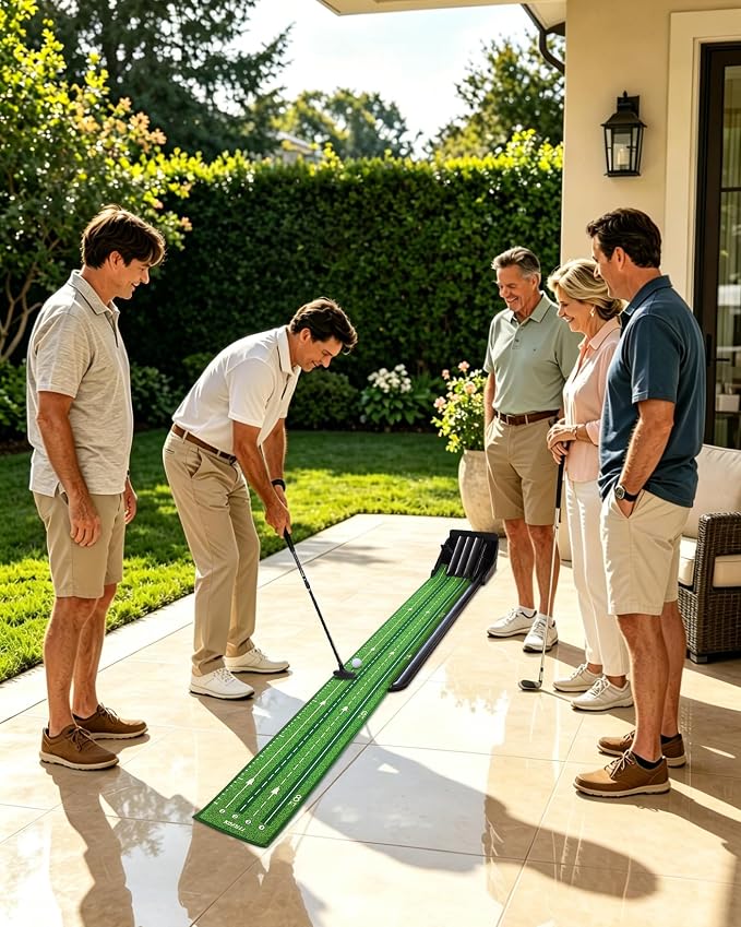 Putting Green Indoor - Practice Uphill Putts, Golf Putting Mat with Auto Ball Return, Golf Training Aid for Home, Office, Backyard, Party Game, Great Gifts for Men Dad