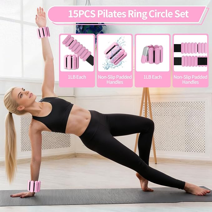 DICYWUDI Pilates Essentials Kit for Home Women, Pilates Equipment for Workouts, 6 Fabric Resistance Bands, 12 Inch Magic Circle Yoga Ring, Mini Exercise Ball, Great Exercise Equipment