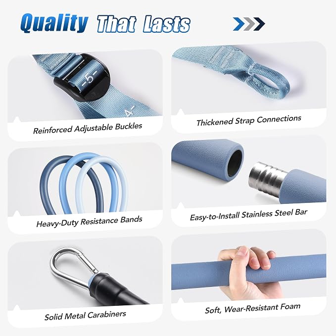 Upgraded Pilates Bar Kit with Resistance Bands Natural Latex for Women & Men, Heavy-Duty Stainless Steel Multifunctional Yoga Pilates Stick for Home Gym Exercise Fitness Equipment Full-Body Workouts
