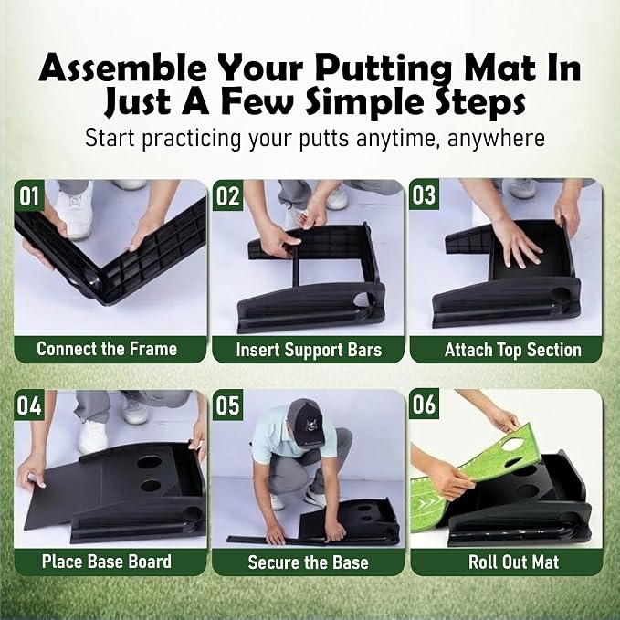 Putting Green Indoor | Wrinkle-Free Golf Mat with Auto Ball Return | Non-Slip Surface & Alignment Markings for Accurate Putting Practice at Home, Office & Outdoors | Improve Stroke Control & Precision
