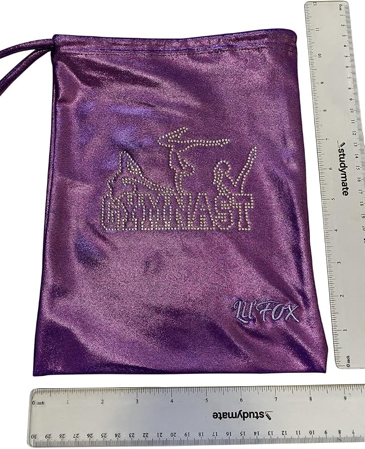 LIL'FOX 8"x10" Drawstring Gymnastics SMALL GRIP BAG 26x20cm - Lightweight Bag for Personal Equipment - Shiny Foil Rhinestones