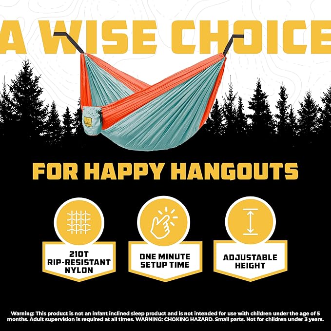 Wise Owl Outfitters Camping Hammock – up to 500lbs Portable Hammock with Tree Straps - Travel, Backpacking, Hiking, Outdoors Camping Gear - Single or Double