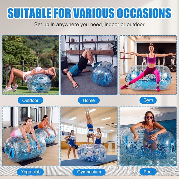 Gemscream Gymnastics Barrel Inflatable Air Roller Mat 40" x 24" Glitter Tumbling Air Barrel Gymnastic Cylinder Tumble Equipment for Back Handspring Trainer Cheerleading Yoga Home Use
