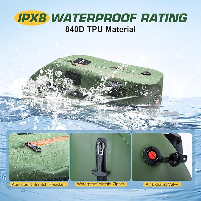 Goture Waterproof Fly Fishing Sling Pack, IPX8 840D TPU Fishing Sling Bag, 13L Tackle Backpack with Rod Holder,Airtight Zipper,Exhaust Valve,Adjustable Strap for Kayaking,Wadering,Hiking