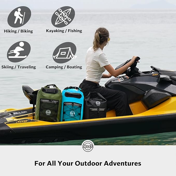 STOVER 5/10/25/30/40/55L Waterproof Dry Bag- Roll-Top Backpack w/Phone Case- Kayaking, Hiking, Camping, Boating- Men/Women