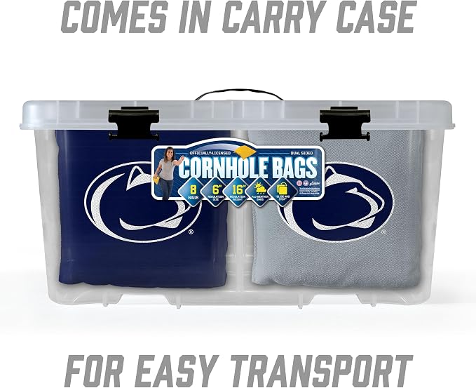 YouTheFan Officially-Licensed NCAA Set of 8 Cornhole Bags - All Weather Dual Sided Slide & Stop - Regulation Size with Carry case