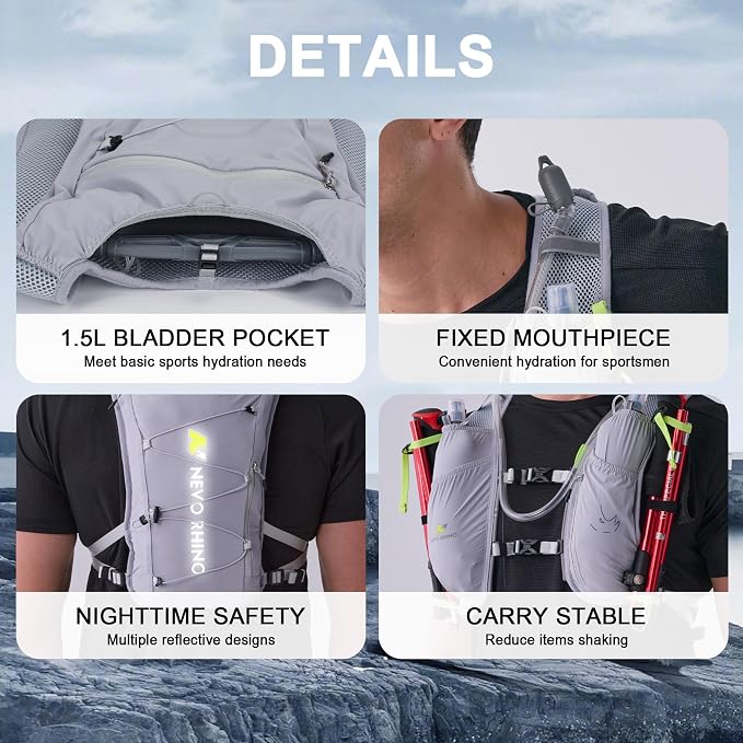 N NEVO RHINO 5.5L Running Vest for Women Men, Lightweight Hydration Vest with 1.5L Water Bladder, Breathable Water Backpack for Hiking Marathon Running
