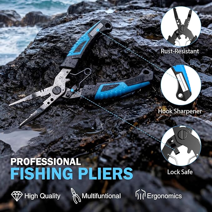 PLUSINNO Fishing Gear, Fishing Backpack with Fishing Rod, Tackle Box, Waterproof Tackle Backpack with Rod Holders,Lures, Tools, Pliers & Accessories, Fish Gifts for Men