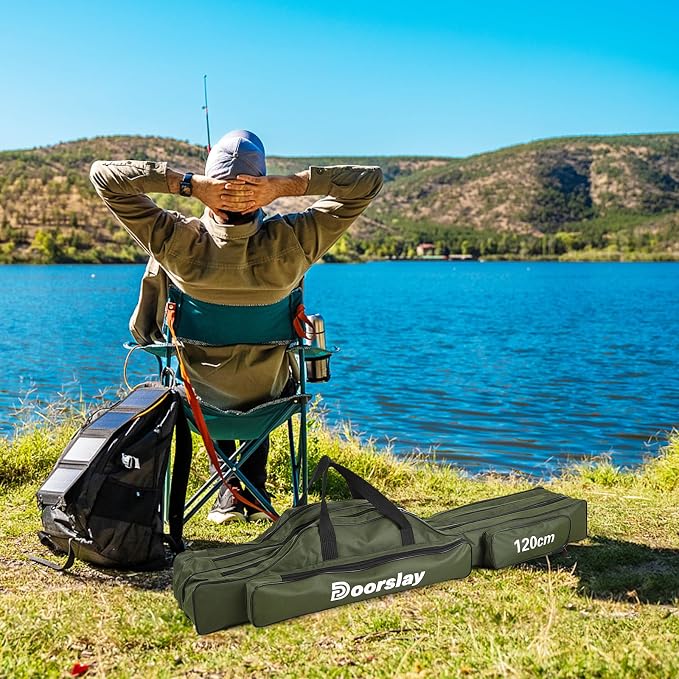 Fishing Rod Case Three Layers Fishing Rod Bag Oxford Portable Folding Fishing Pole Bag Outdoor Waterproof Tackle Storage Travel Bags Carry Organizer for Fishing Camping Hiking