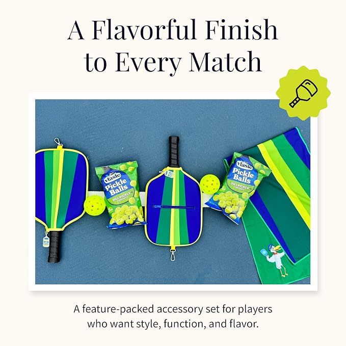 Posh Pickler Vlasic Pickles Pickleball Accessories Gift Set, Pickleball Paddle Cover, Sports Cooling Towel and Bag Strap, Vlasic Pickle-Themed for Pickleball Players