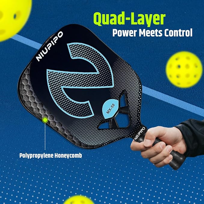 niupipo Pickleball Paddles Set of 2/4/1, USAPA Approved Carbon Fiber & Fiberglass Hybrid, Easy Power, Polypropylene Honeycomb Core, Cushioned 4.72" Grip, Bag/Cover, Pickleball Paddle Set for Men Women