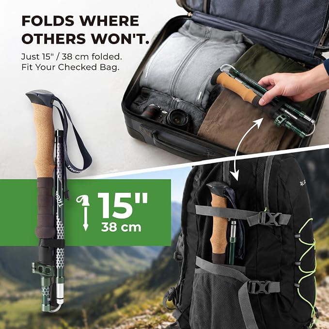 Trekology Trek-Z Collapsible Hiking & Trekking Poles - Balance Support for Seniors, Women, and Men, 2pc Per Set