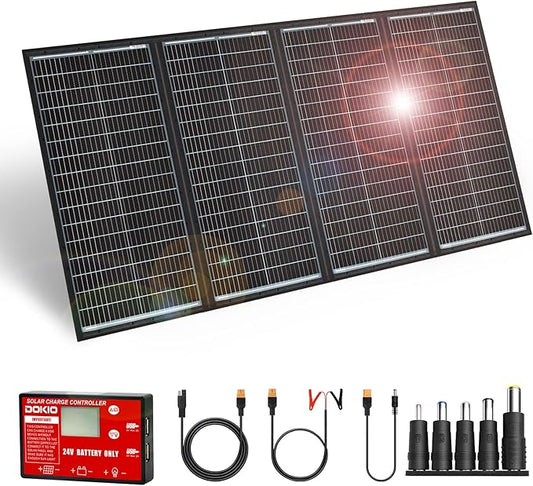 DOKIO 300W 36V Portable Foldable Solar Panel Kit, Compact 20x38in Design 15.21lb with Standalone Controller and USB, Monocrystalline Charger for 22V Batteries, Power Stations, RV Camping Emergency Use