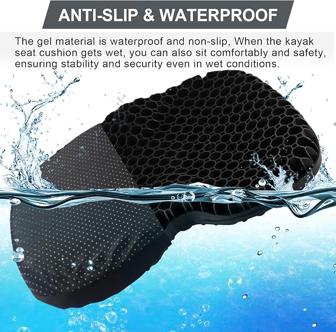 Anti-Slip Kayak Seat Cushion, Waterproof Thicken Gel Kayak Seat Pad with Non-Slip Cover, Canoe Seat Cushion Kayak Accessories Kayak Canoe Boat Equipment