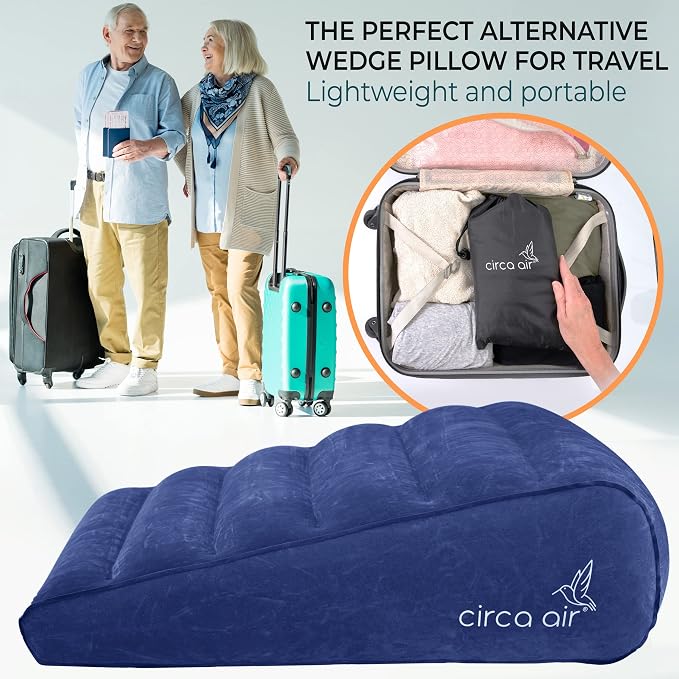 Circa Air Inflatable Triangle Pillow for Travel - Extra Wide 27", "Travel Wedge Pillow with Cover, Elevated for Sleeping, Acid Reflux, Anti Snore, GERD, Leg Elevation