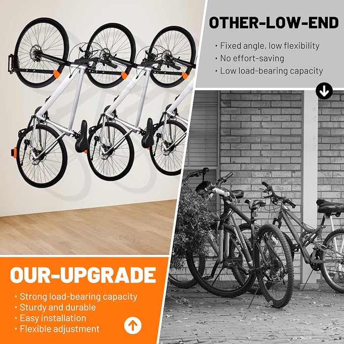 Swivel Bike Rack Wall Mount, 2 PCS Bike Hanger Wall Mount, Vertical Bike Rack, Sturdy Bike Storage Hook, No Heavy Lifting Required Indoor Hanging Bike Organizr