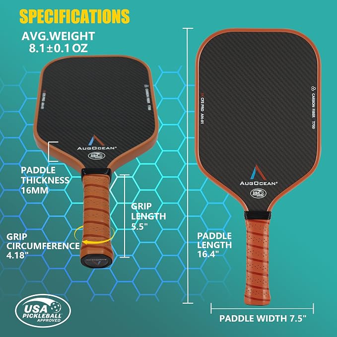 Pickleball Paddle,Pickleball Paddles-3K Raw Carbon Fiber Pickle Ball Paddle Surface with Great Grit & Spin,T700 Pickleball Racket with Excellent Power,Control and Balance,USAPA Approved