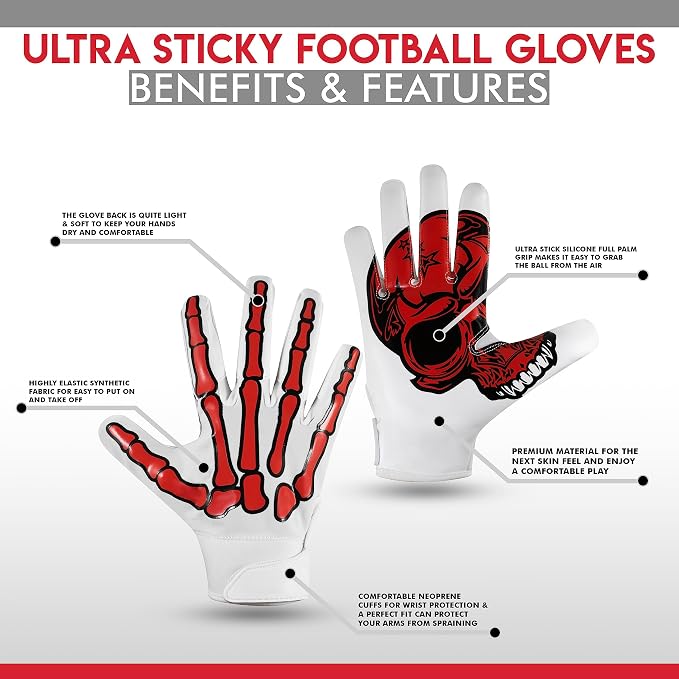 Glorious Traders Adult & Youth Football Gloves - Ultimate Performance Booster with Super Sticky Grip