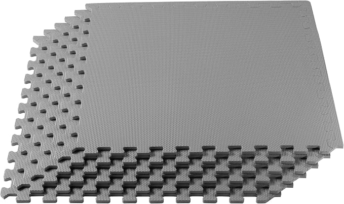 We Sell Mats 1/2 Inch Thickness Multipurpose EVA Foam Floor Tiles, Interlocking Floor Mat for Indoor Gym and Home Use, 24 in x 24 in, Light Gray, 16 Square Feet (4 Tiles)