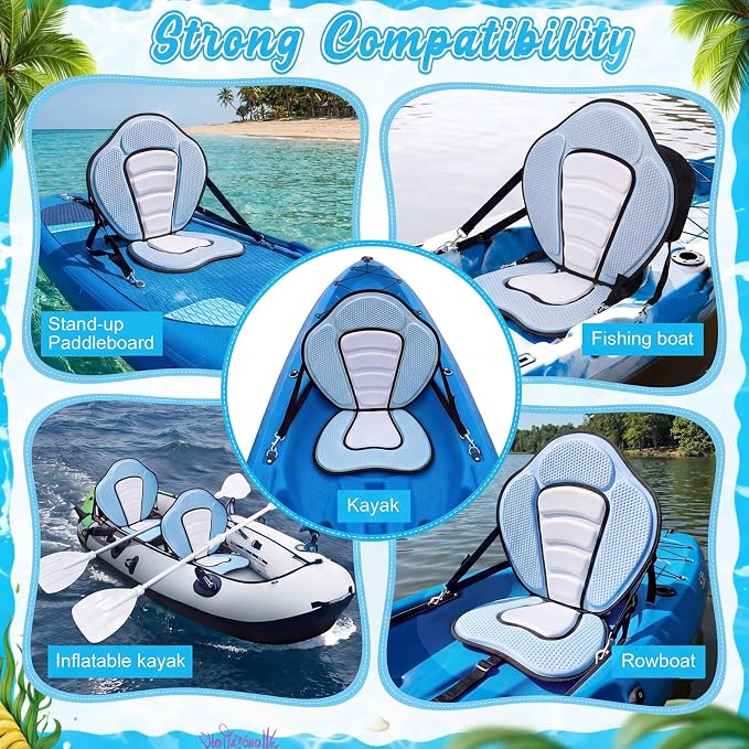 Vinsot Kayak Seat Cushion Universal Paddle Board Seat with Back Support Adjustable Non Slip Boat Chair Seats with 4 Straps and Storage Bag for Kayak Boat Sup Canoe