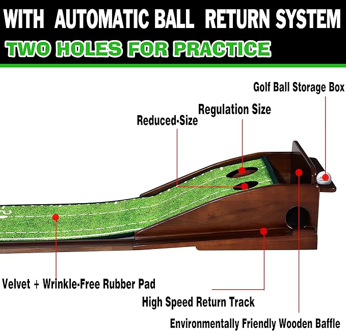 Dachenus Putting Green Indoor Mat Outdoor Golf Putting Mat with Automatic Ball Return - Ideal for Home, Office, and Outdoor Use
