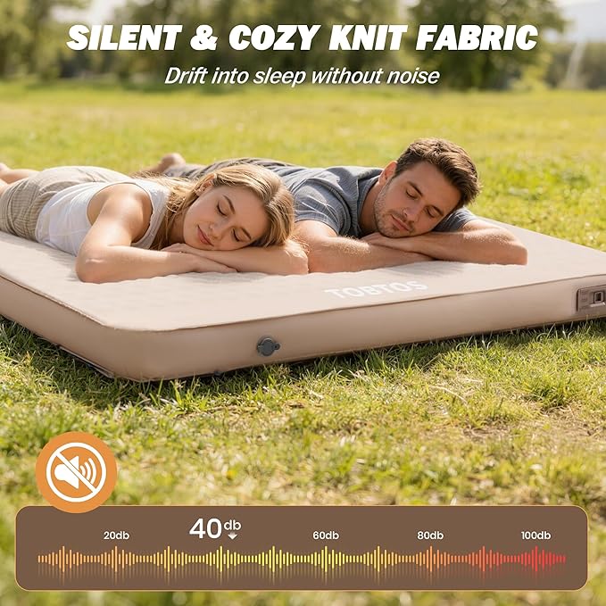 TOBTOS 4" Thick Self Inflating Sleeping Pad with Electric Pump, 150s Inflate Ultra-Compressible Foam Camping Mattress, All-Season Camping Sleeping Pad for Car, Tent - Full Size