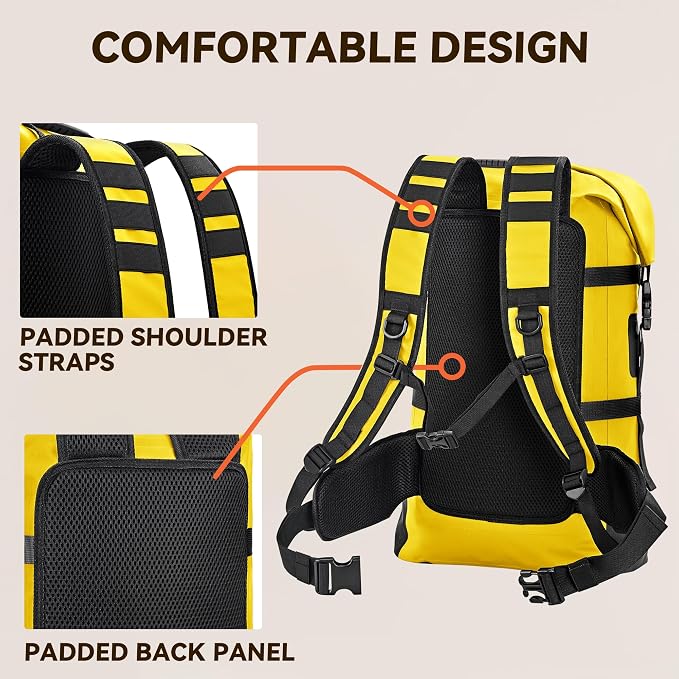 HEETA Dry Bags Waterproof Backpack 40L for Men & Women, Roll Top Heavy Duty Cushioned Hiking Backpack for Kayaking Boating Paddle Boarding Fishing Travel Camping Beach Vacation Cruise Ship Essentials