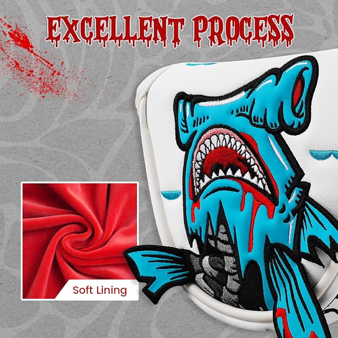 Big Crazy Golf Head Covers, Golf Club Covers Funny, Driver Headcovers, Golf Club Covers, Fairway Woods Head Covers, Hybrids Headcover, Putter Cover with Soft Lining for Golf Gift Hammerhead Sharks