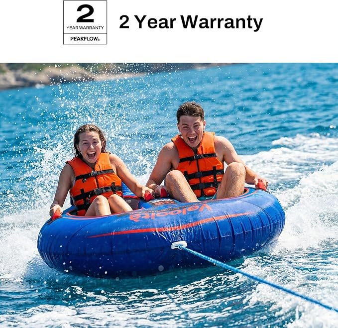 PEAKFLOW Towable Tube,Boat Tube,2 Person Models,Tubes for Boating,Lake & Ocean Fun, Inflatable Boat Tubes and Towables,65x60Inches Inflated,Velocita Series