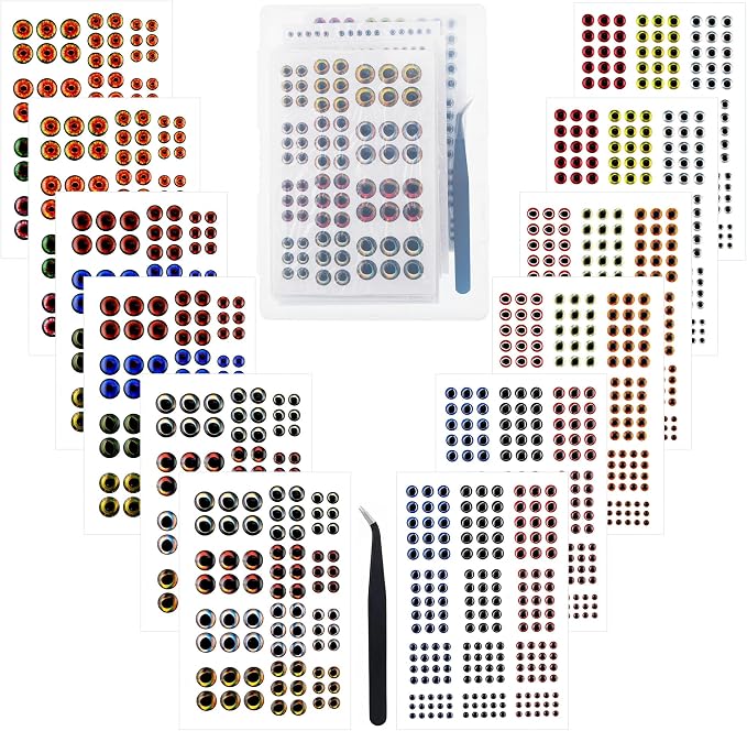 Fish Eyes for Lure Making Supplies: 1530Pcs 3D 4d 5d Fishing Lure Eyes 3mm 4mm 5mm 6mm 8mm 10mm Assortment for Fly Tying Materials
